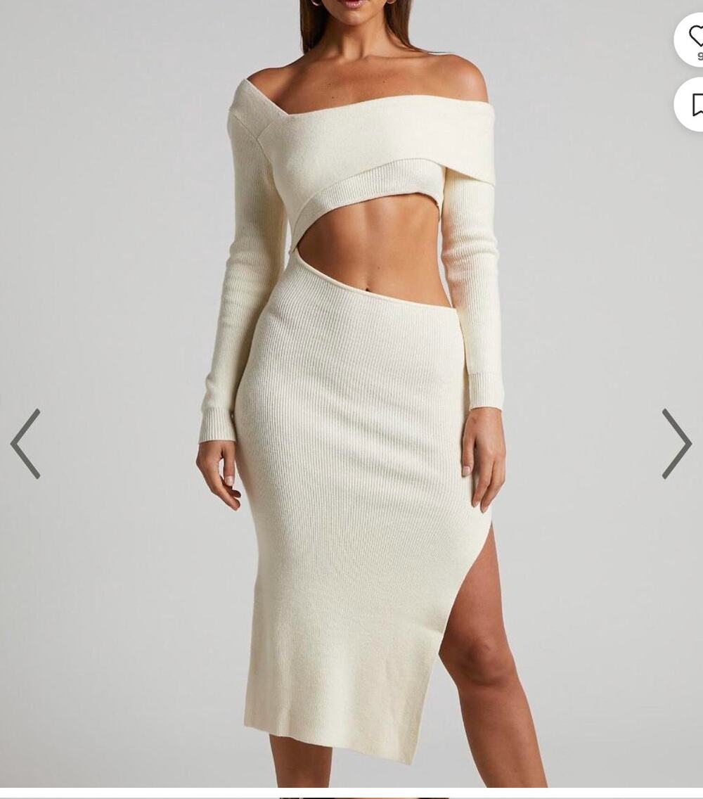 SHOWPO | Butter Cream Yellow Alabama Midi Knit Dress Off Shoulder Cutout  Size 2